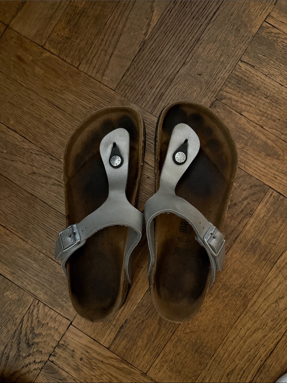 Birkenstock Silver Thong Sandals with Buckle